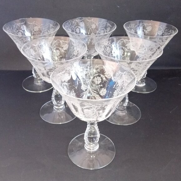 Vintage FOSTORIA "Heather" Crystal Wine Goblets -- Lot of 6 - Picture 1 of 7